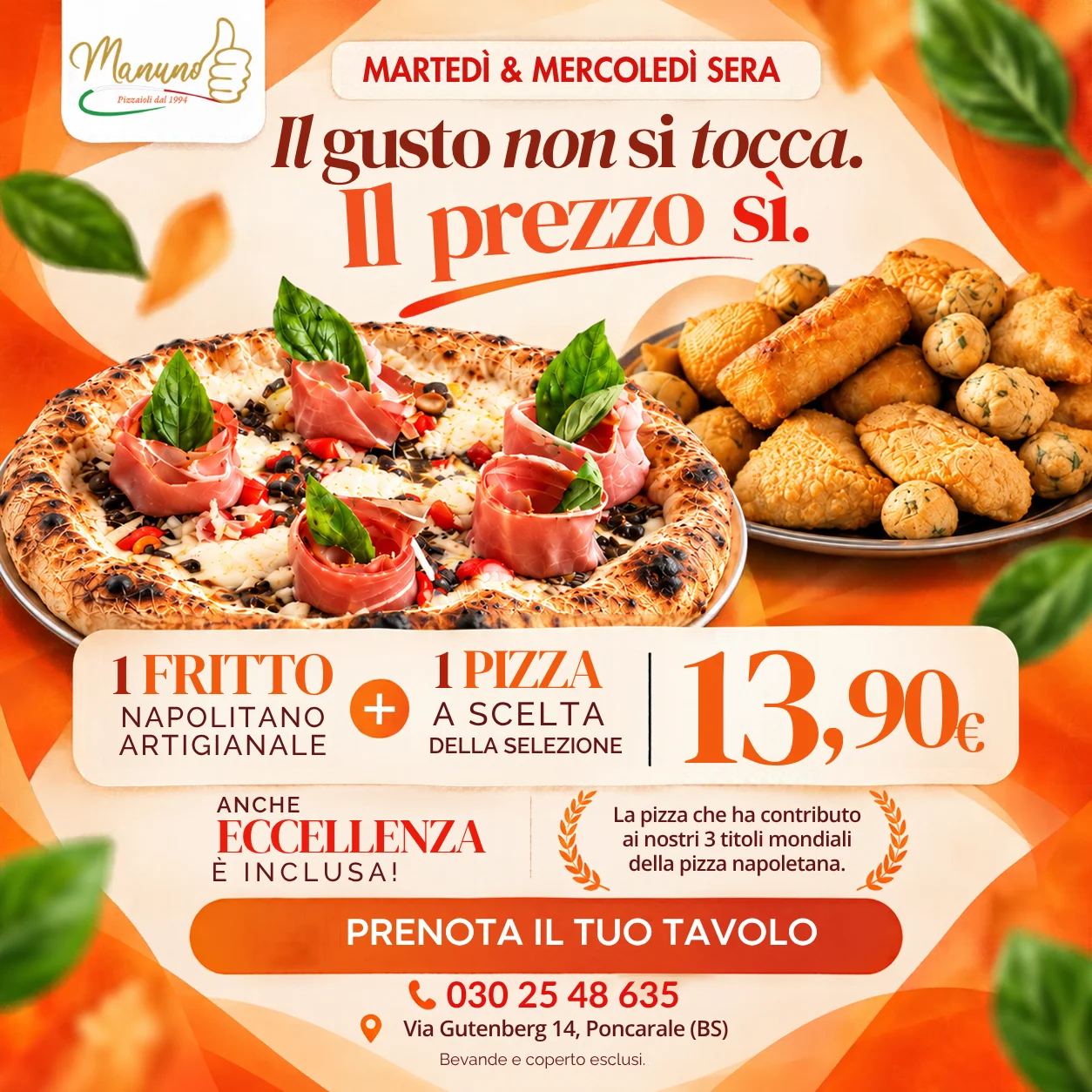 Eventi a Brescia: promo martedì e mercoledì sera da Manuno, fritto napoletano e pizza a 13,90 euro